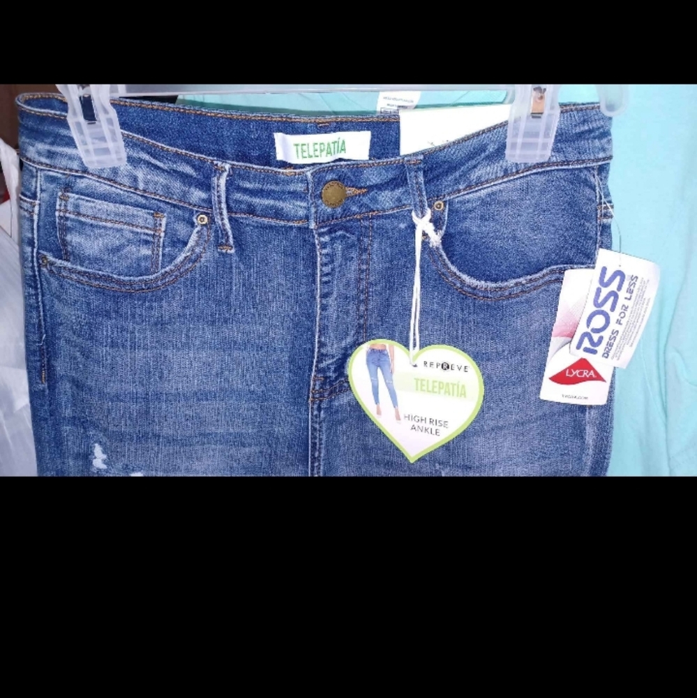 Telfar Blue Distressed Jeans High Rise - Picture 4 of 5